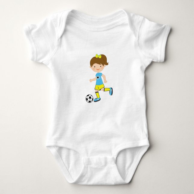 Cute Brown Haired Soccer Baby Shirt (Front)
