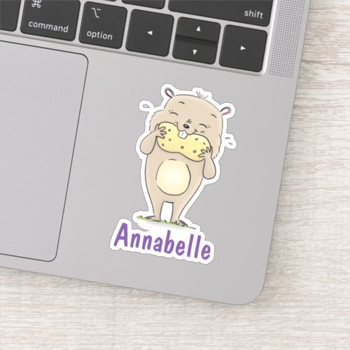 Cute brown hamster eating a nut cartoon sticker