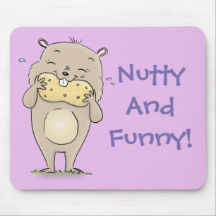 Cute brown hamster eating a peanut lilac cartoon mouse pad
