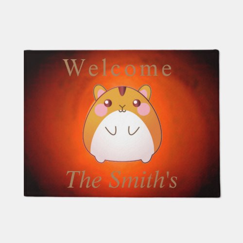 Cute Brown Hamster Family Welcome Door Mat