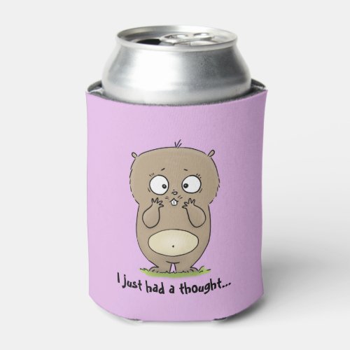 Cute brown hamster having a thought cartoon can cooler