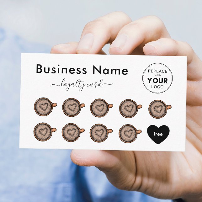 Cute Brown Heart Coffee Cups Add Your Logo Elegant Loyalty Card (Creator Uploaded)