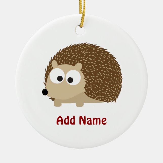 Cute Brown Hedgehog Ceramic Ornament (Front)