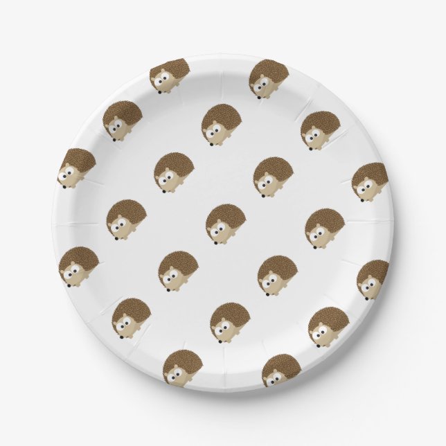 Cute Brown Hedgehog Paper Plates (Front)