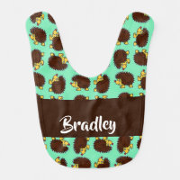 Cute brown hedgehogs on blue baby bib
