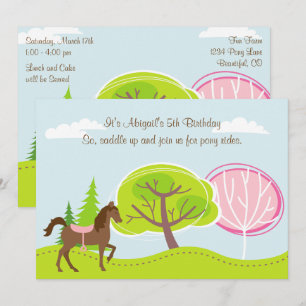 Cute Brown Horse and Trees Pony Rides Birthday Invitation