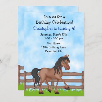 Cute Brown Horse Boys Birthday Party Invitation by TheCutieCollection at Zazzle