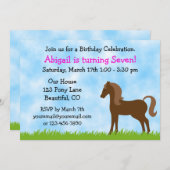 Cute Brown Horse Girls Birthday Invitation (Front/Back)