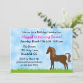 Cute Brown Horse Girls Birthday Invitation (Standing Front)