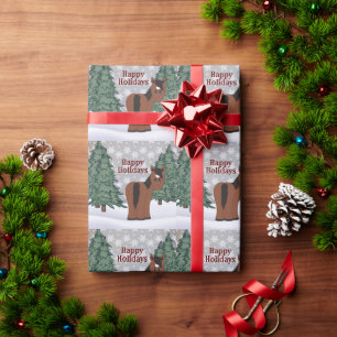 Cute Brown Horse Happy Holidays Christmas Wrapping Paper