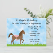 Cute Brown Horse Pony Rides Girls Birthday Invite (Standing Front)