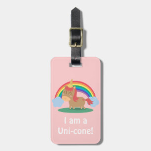 Cute Brown Horse trying to be a Unicorn pun Luggage Tag