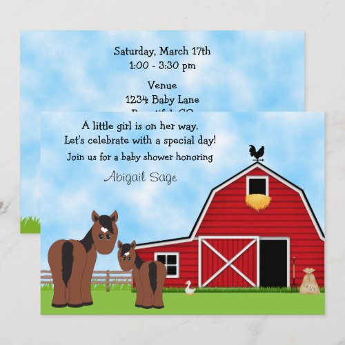 Horse and Farm Baby Shower Invitation for Girls