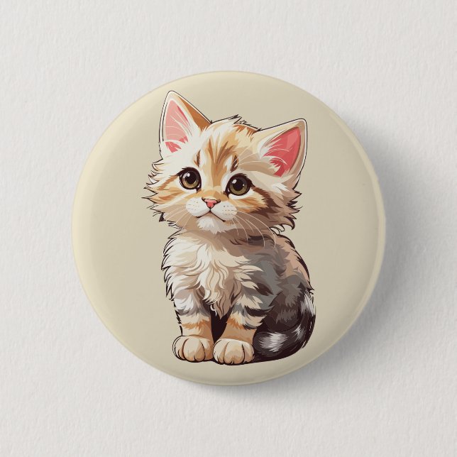 Cute Brown Kawaii Kitten Button (Front)