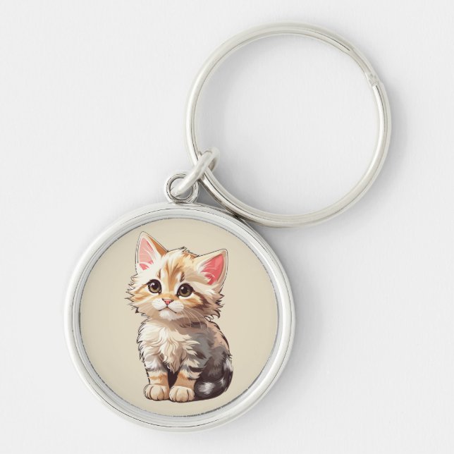 Cute Brown Kawaii Kitten Keychain (Front)