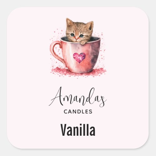 Cute Brown Kitten in a Teacup Candle Craft Square Sticker