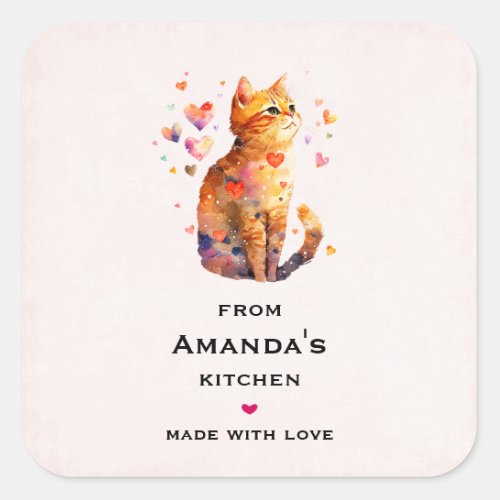 Cute Brown Kitten in a Teacup Kitchen Square Sticker