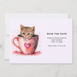 Cute Brown Kitten in a Teacup Save The Date