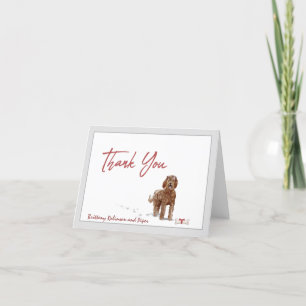 Cute Brown Labradoodle Dog Personalize Bone Thank You Card