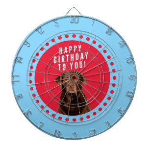 Cute Brown Labrador Retriever Dog Happy Birthday Dartboard With Darts