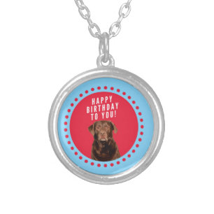 Cute Brown Labrador Retriever Dog Happy Birthday Silver Plated Necklace