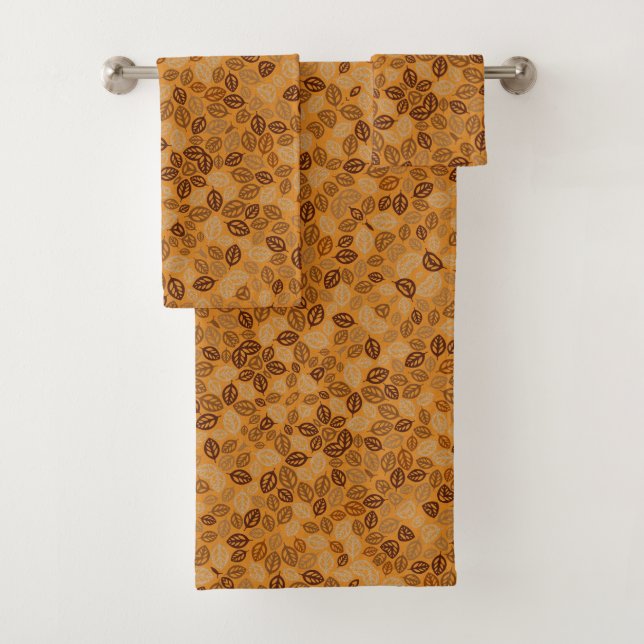Cute brown leaves pattern bath towel set (Insitu)