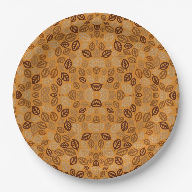 Cute brown leaves pattern paper plates (Front)