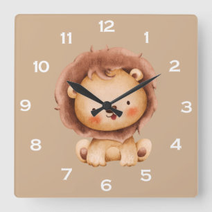 Cute Brown Lion Square Wall Clock