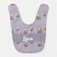 Cute brown little foxes on gray baby bib