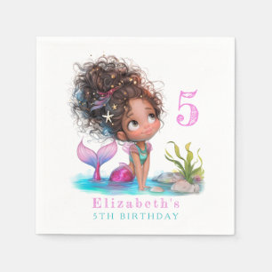 Cute Brown Little Mermaid Birthday Napkins