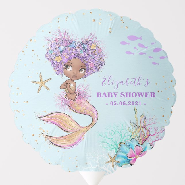 Cute Brown Mermaid Baby Shower Balloon (Front)