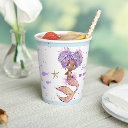 Cute Brown Mermaid Baby Shower Paper cup