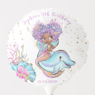 Cute Brown Mermaid Birthday Balloon