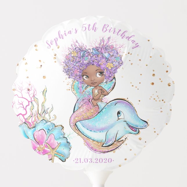 Cute Brown Mermaid Birthday  Balloon (Front)