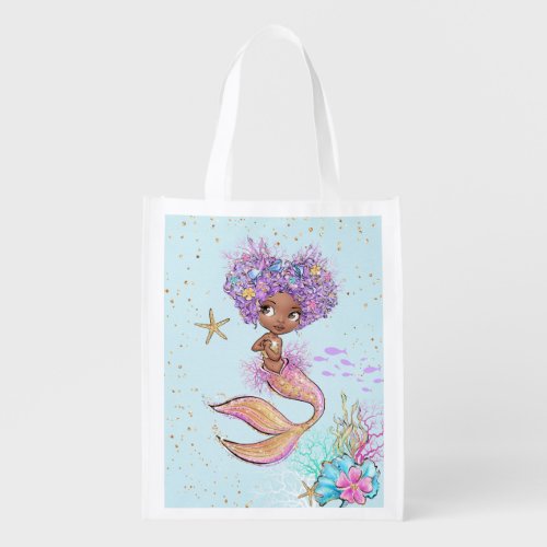 Cute Brown Mermaid  Grocery Bag