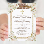 Cute Brown Mexican Baptism & First Birthday Invitation<br><div class="desc">Cute Brown Mexican Baptism & First Birthday Invitation
Invitacion Fiesta Bautizo</div>
