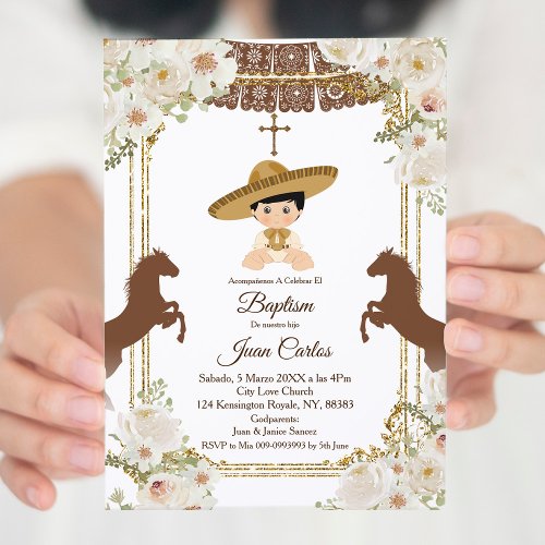 Cute Brown Mexican Boy Horse Baptism Invitation