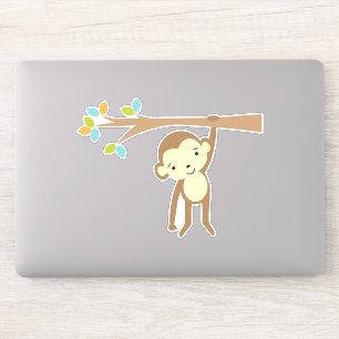 Cute Brown Monkey Hanging from a Branch Sticker