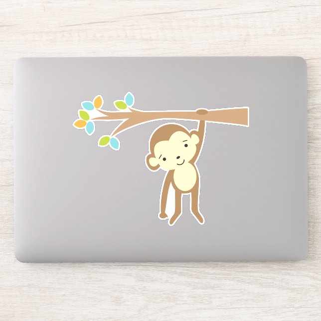 Cute Brown Monkey Hanging from a Branch Sticker (Computer)
