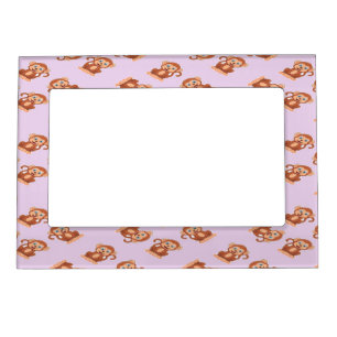 Cute brown monkey on purple magnetic frame