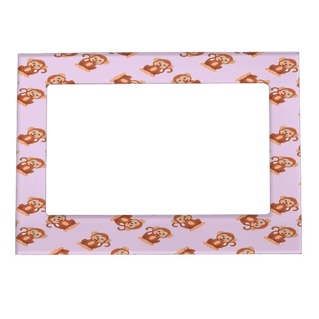 Cute brown monkey on purple magnetic frame (Front)