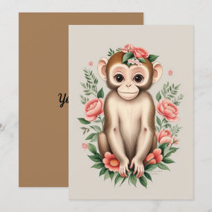 Cute Brown Monkey Thank You Card
