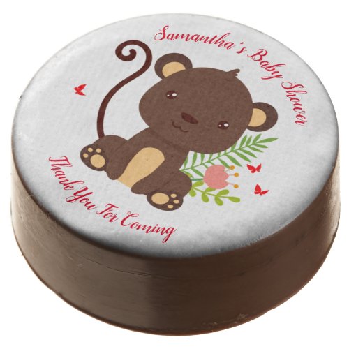 Cute Brown Monkey With Pink Flowers Chocolate Covered Oreo
