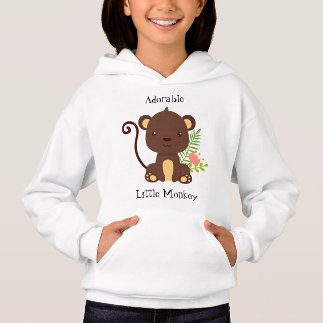 Cute Brown Monkey With Pink Flowers Hoodie (Front)