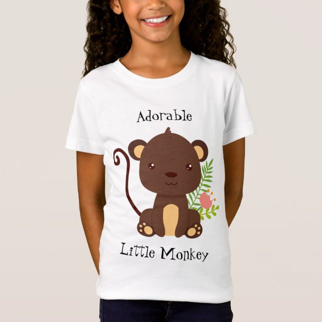 Cute Brown Monkey With Pink Flowers T-Shirt (Front)