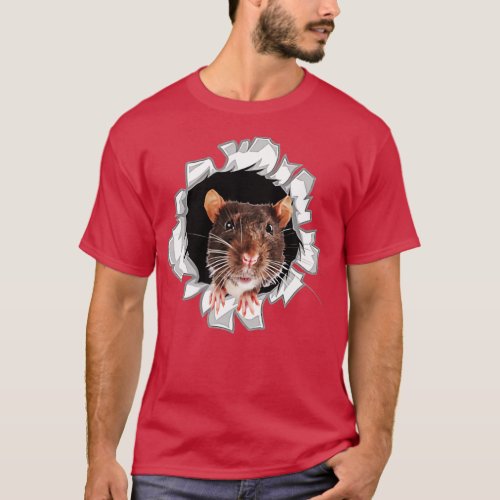 Cute Brown Mouse Rat Looking Through Hole Hamster  T_Shirt