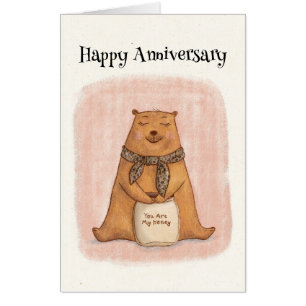 Cute Brown Orange Bear Drawing Anniversary Card