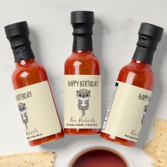 Cute brown otter cream birthday hot sauces (Laydown)
