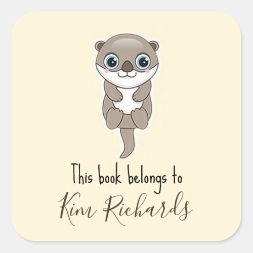 Cute brown otter cream square sticker