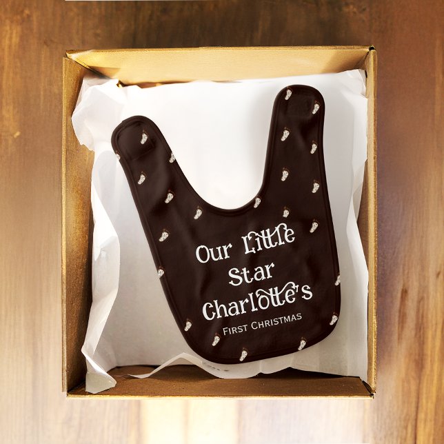 Cute Brown Our Little Star Baby's First Christmas Baby Bib (Creator Uploaded)